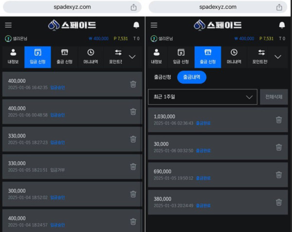 스페이드 카지노 입출금 내역